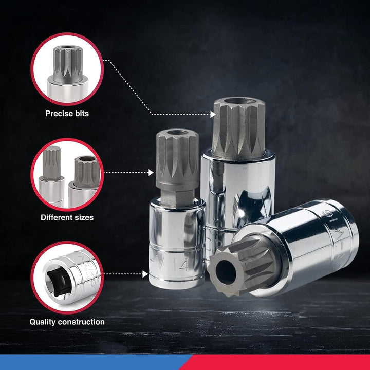 Neiko® 10056 A XZN dreifache quadratisch Bit Stecknuss Vielzahn Set, S2-Stahl | 10-teilig