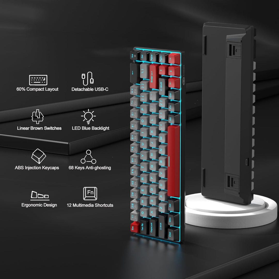 MageGee MK-Box Tragbare 60 % mechanische Gaming-Tastatur, blaue LED-Hintergrundbeleuchtung, kompakte