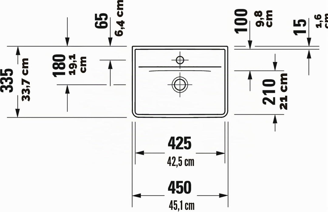 Duravit D-Neo Handwaschbecken, Keramik, Weiss, 45 cm x 33,5 cm, Handwaschbecken