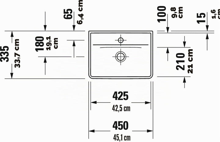 Duravit D-Neo Handwaschbecken, Keramik, Weiss, 45 cm x 33,5 cm, Handwaschbecken