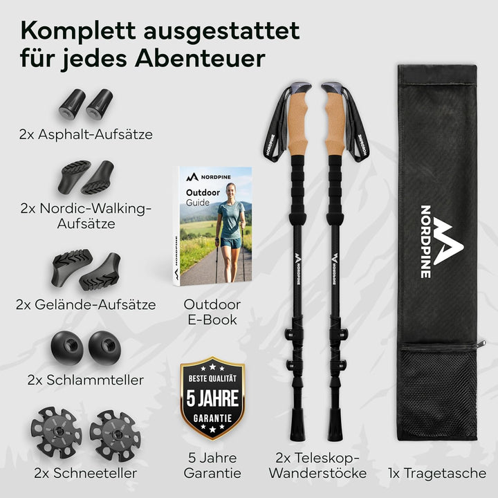 Wanderstöcke Teleskop Carbon oder Aluminium 65-135cm - Höhenverstellbare Walking Stöcke Damen & Herr