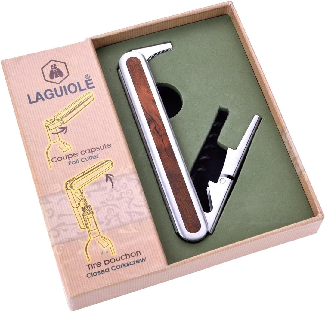 LAGUIOLE - Sommelier Double Levier - Manche en Bois de Pakka et Métal - Design élégant - Acier inoxi