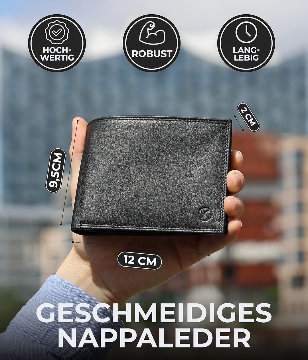 KORUTA® Geldbörse Herren Schwarz mit RFID Schutz I Echtleder Portemonnaie Gross 13 Fächer Geldbeutel