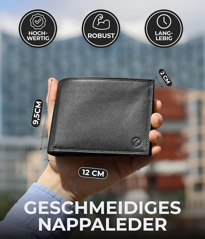 KORUTA® Geldbörse Herren Schwarz mit RFID Schutz I Echtleder Portemonnaie Gross 13 Fächer Geldbeutel