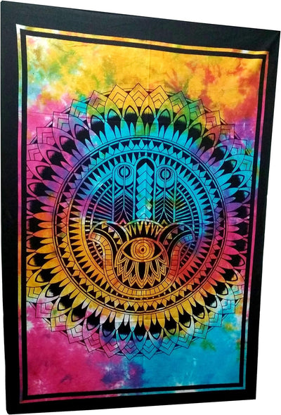 Purpledip Cotton Wall Poster Beach Throw 'Hamsa, Hand Of Fatima': Bohemian Wall Hanging Tapestry (20