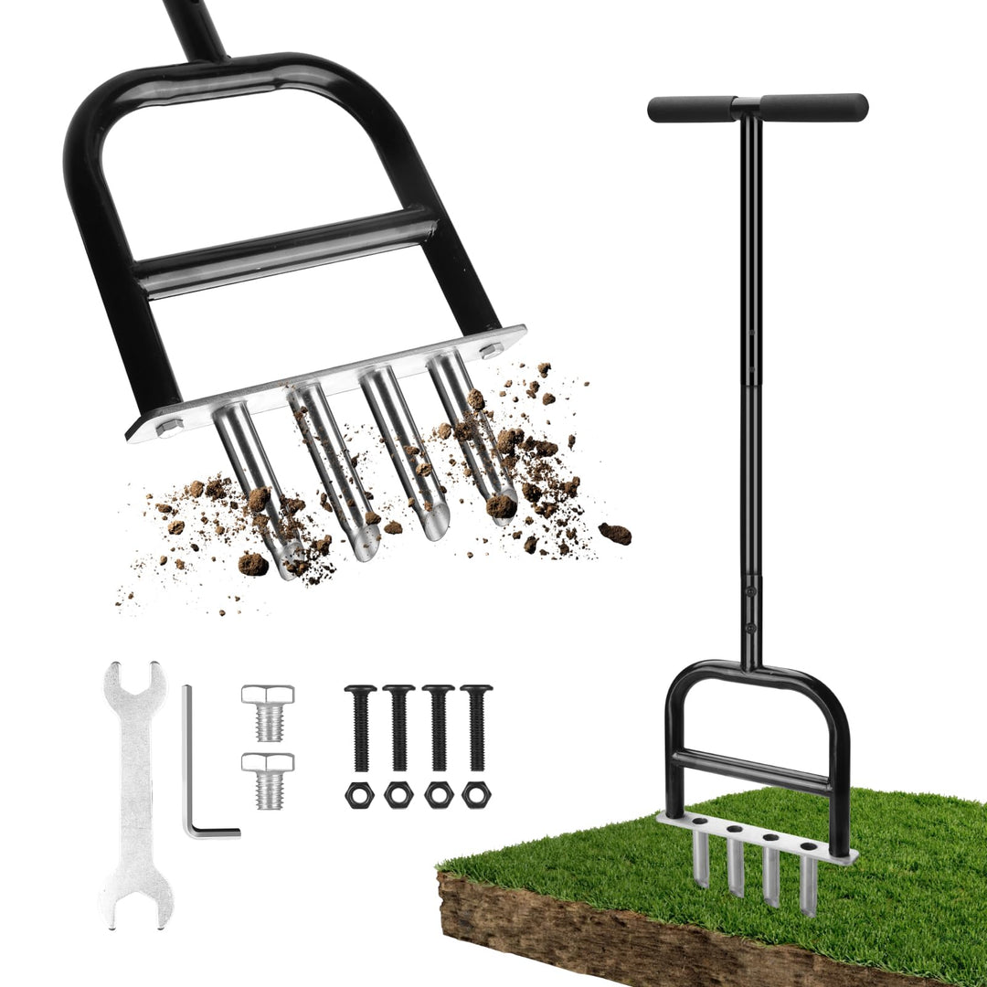 Manueller Rasenbelüfter aus Edelstahl – Rasenkern mit 4 Zinken, Rasenbelüfter für Garten, Sportplatz