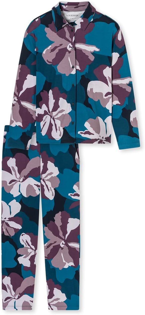 Schiesser Damen Langer Pyjama Schlafanzug Lang - 180126 38 Multicolor 4_181895, 38 Multicolor 4_1818