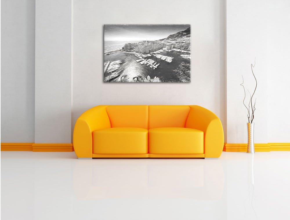Pixxprint Atemberaubende Küste von Monaco Kunst Kohle Effekt, Format: 100x70 auf Leinwand, 100x70