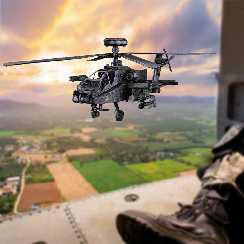 Piececool 3D Puzzle Metall, Ah-64 Apache Hubschrauber für Modellbausatz Erwachsene, 3D-Puzzles zu Ba