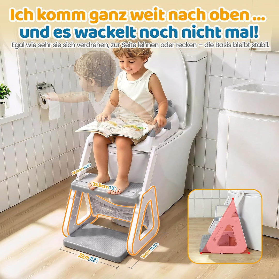 Orzbow Toilettensitz Kinder mit Treppe, Stabil Kinder Toilettensitz mit Dreiecksstruktur, Verlängert
