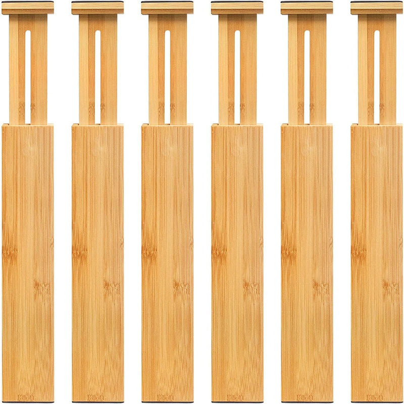 VaeFae Verbesserter 6er-Pack Bambus-Schubladenteiler, verstellbarer Schubladen-Organizer, erweiterba