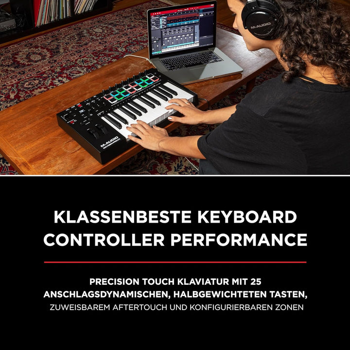M-Audio Oxygen Pro 25 – 25-Tasten USB MIDI Keyboard Controller mit Beat Pads, MIDI-zuweisbaren Regle