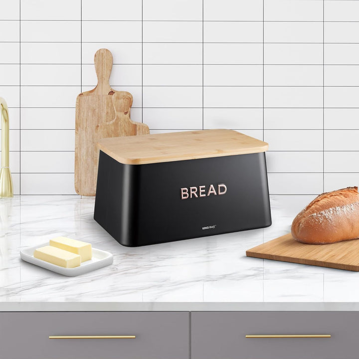KING HOFF ELEGANTER,MODERNER BROTKASTEN AUS EDELSTAHL LEICHTE KONSTRUKTION (Schwarz_), Schwarz_