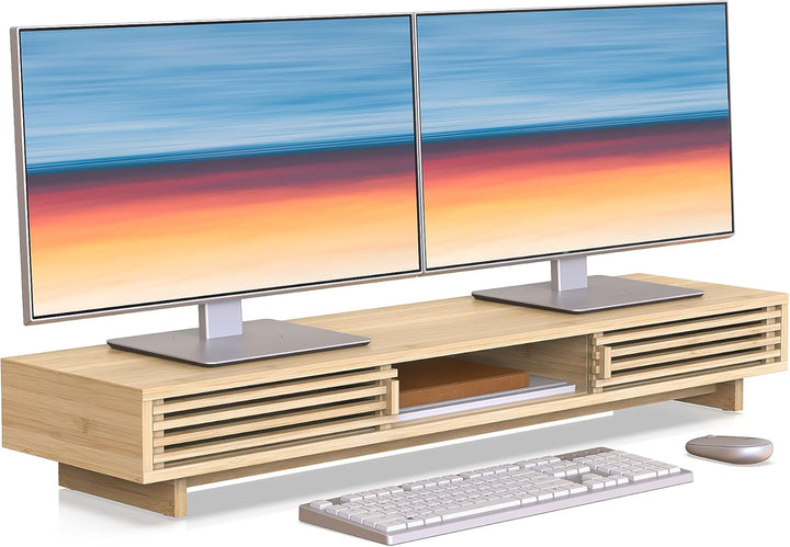 Dual-Monitorständer mit Schiebetür, doppelter Computer-Laptop-Ständer, Schreibtischregal-Organizer m