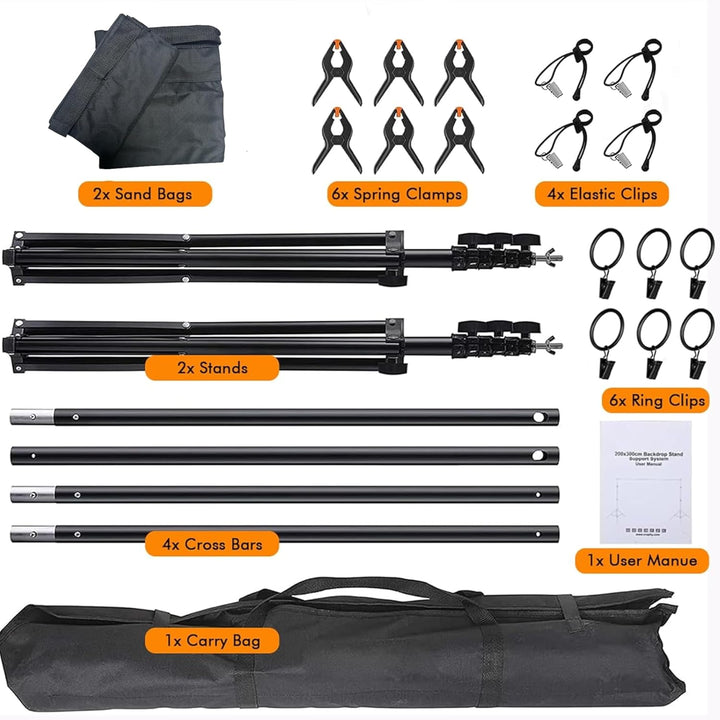 2.6x3m Fotostudio Hintergrundsystem Verstellbares Fotohintergrundständer Set für Fotografie Party mi