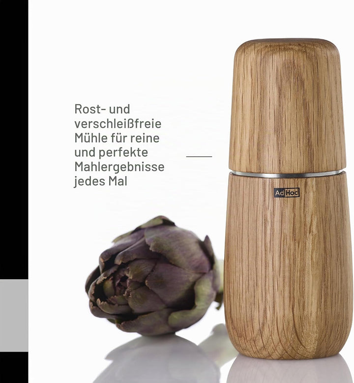 AdHoc MP702 Pfeffer- | Salzmühle Yono, CeraCut® Keramik Mahlwerk, Naturholz Eiche geölt, hell|Edelst