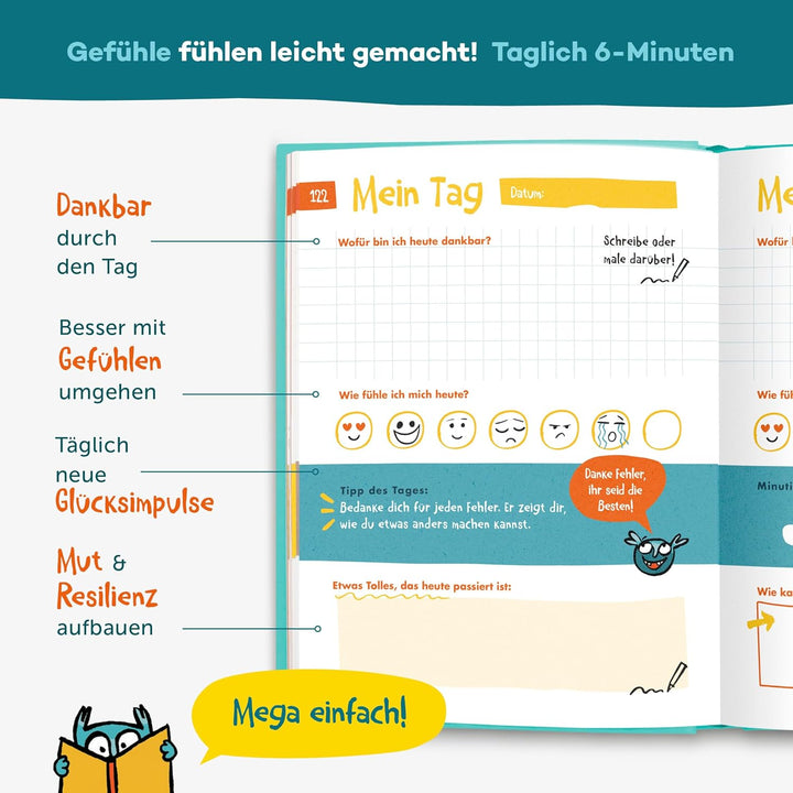 Das 6-Minuten Tagebuch für Kinder | Tagebuch für Jungs & Mädchen | Dankbarkeitstagebuch für mehr Sel