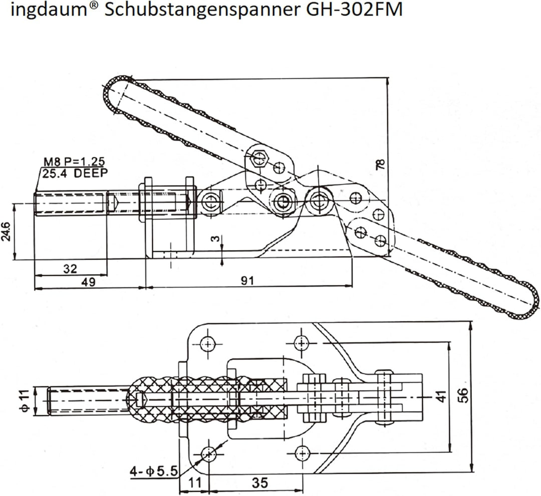 INGDAUM® 4 Stück GH-302FM Schubstangenspanner, Einstellbar, Kniehebelspanner, Schnellspanner Knebelk