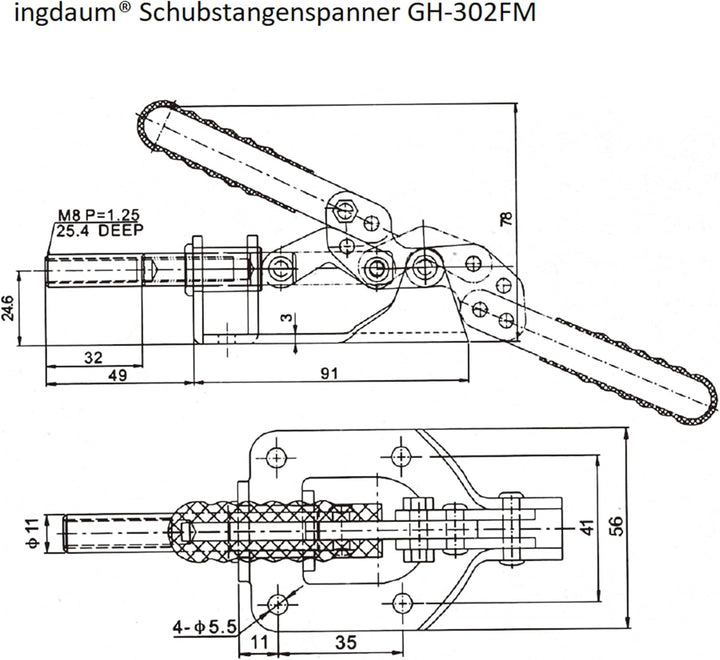 INGDAUM® 4 Stück GH-302FM Schubstangenspanner, Einstellbar, Kniehebelspanner, Schnellspanner Knebelk