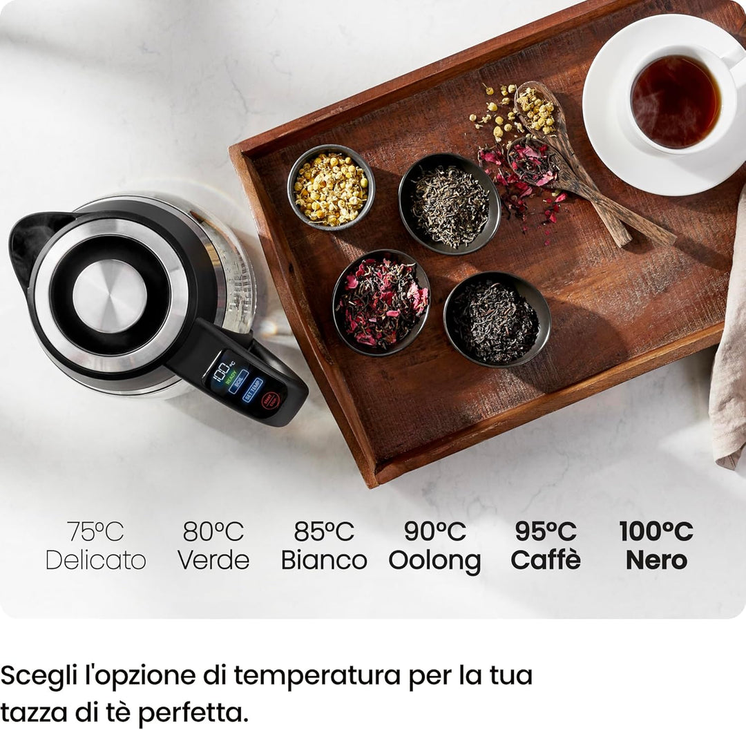 CHEFMAN Elektrischer Wasserkocher, 1.8L 2200W mit Tee-Ei, heisses Wasser in 3 Minuten, LED-Licht, au