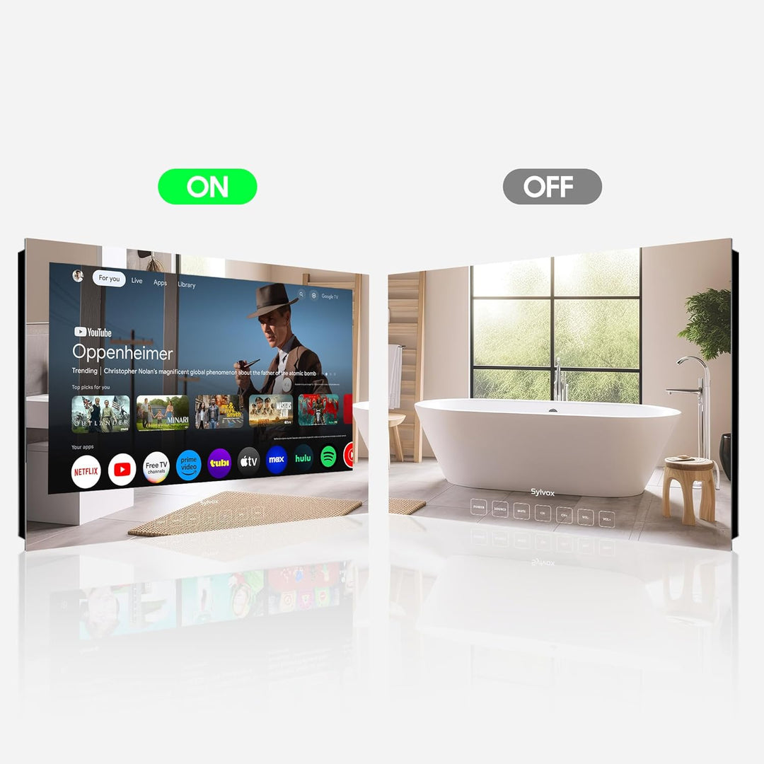 SYLVOX Spiegel Fernseher für Bad 32 Zoll, Wasserdichter IP66 Google TV 1080P | 60Hz| Hotspot & WiFi