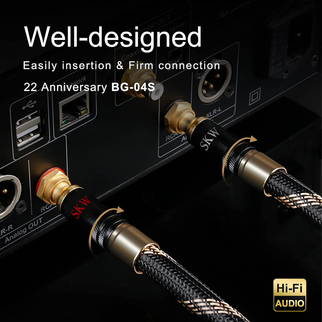 SKW Upgrade Cinch-Audiokabel 2 x Cinch auf 2 x Cinch Stecker mit selbstverriegelndem Stecker, RCA Ka