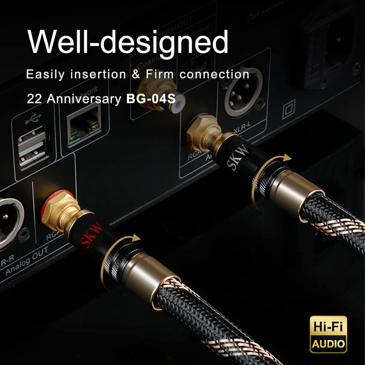 SKW Upgrade Cinch-Audiokabel 2 x Cinch auf 2 x Cinch Stecker mit selbstverriegelndem Stecker, RCA Ka