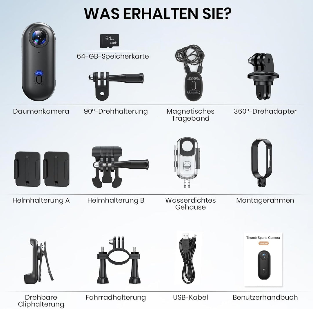 Action Cam, Mini-Actionkamera, Bodycam 120°-Weitwinkel, wasserdicht bis 30 m, freihändige POV, 150 M