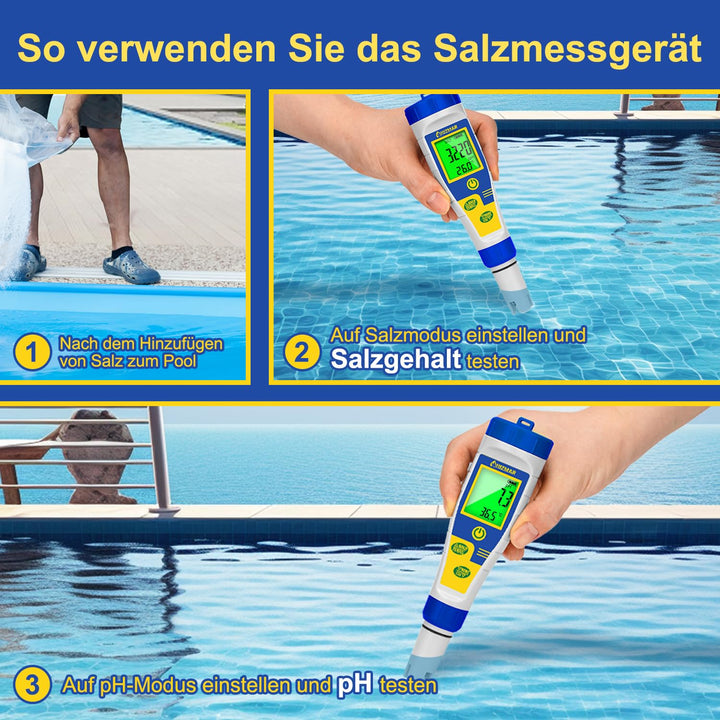 UIUZMAR Salzgehalt Messgerät für Poolwasser, Digitales pH und Salzmessgerät für Pool, Grösserer Bild