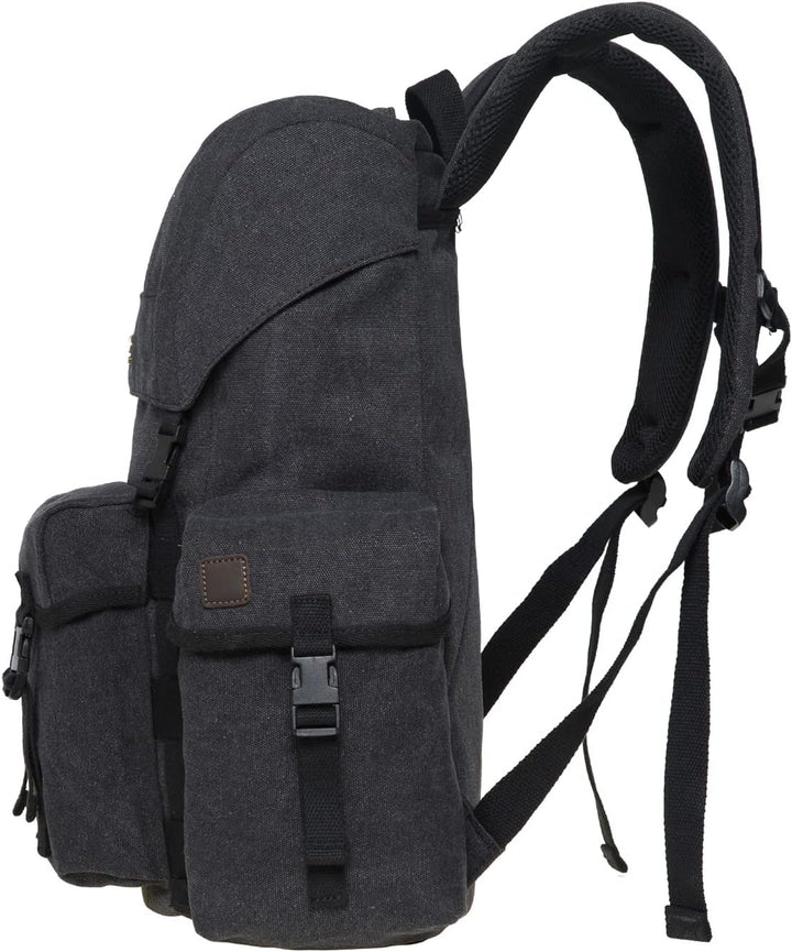 KAUKKO Canvas Retro Rucksack Damen Herren, Vintage Jagdrucksack Wanderrucksack mit 14 Zoll Laptopfac