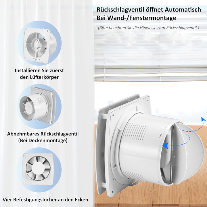 Moonjor 150mm Abluftventilator Küche, 240m³/h IPX2 Leiser Badlüfter Fensterlüfter mit Scheckventil 1