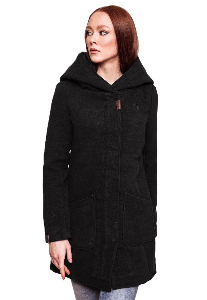 MARIKOO Damen Mantel Trenchcoat Wintermantel Übergangs Jacke Parka Lang B819 S Schwarz, S Schwarz