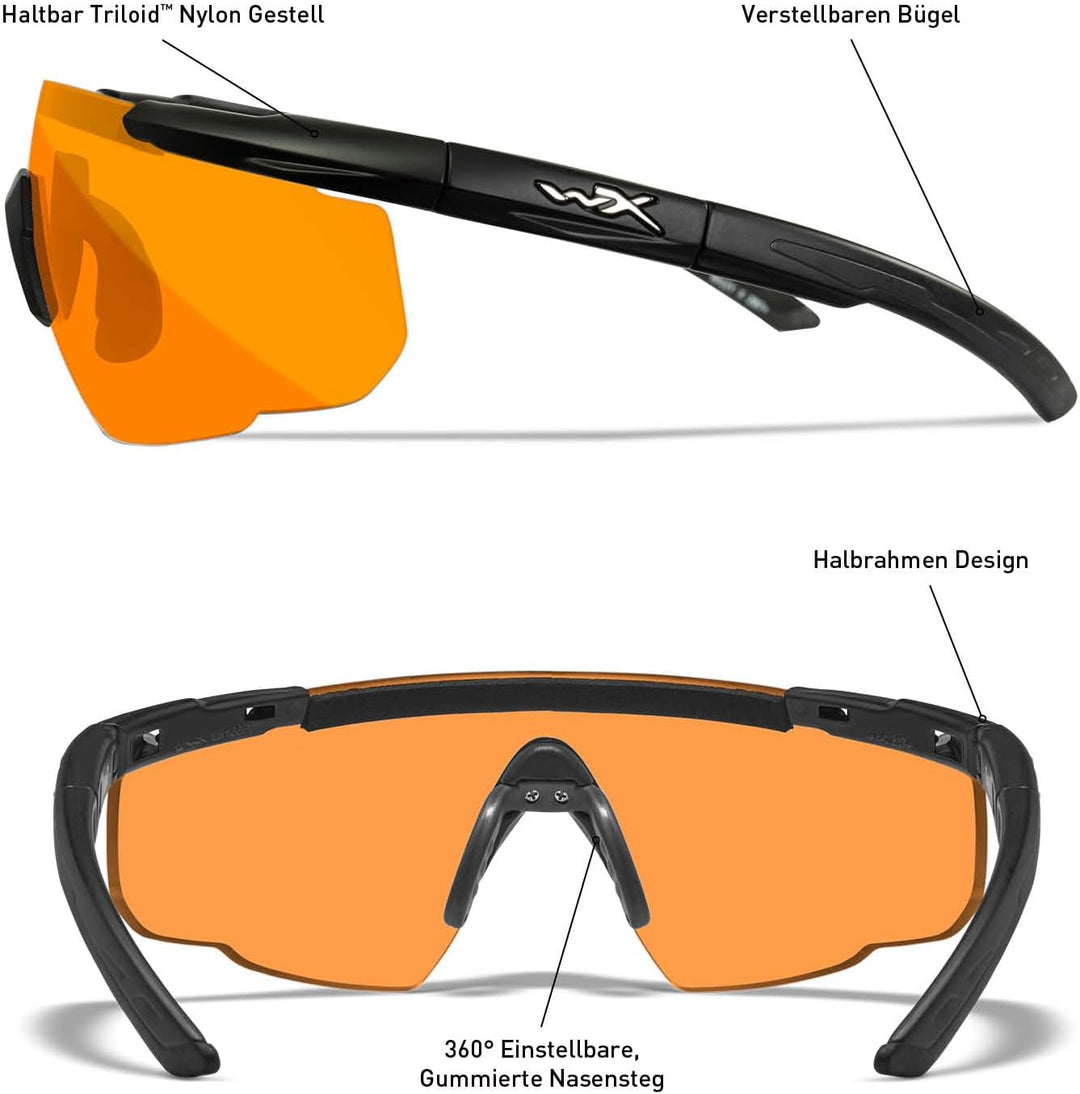 Wiley X | Saber Advanced | Schiessbrille & Sportbrille Herren | Perfekt als Laufbrille Fahrradbrille