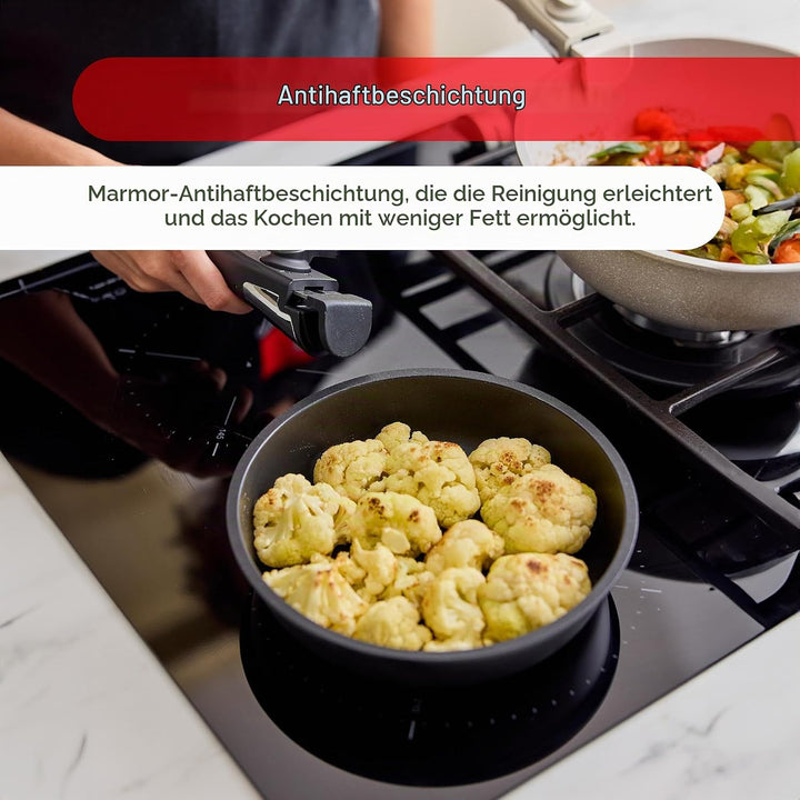 BERGNER CLICK&amp;COOK - Set 10 PZS Schwarzes Easy Click Kochgeschirr - Pfannen und Töpfe mit schwarzer