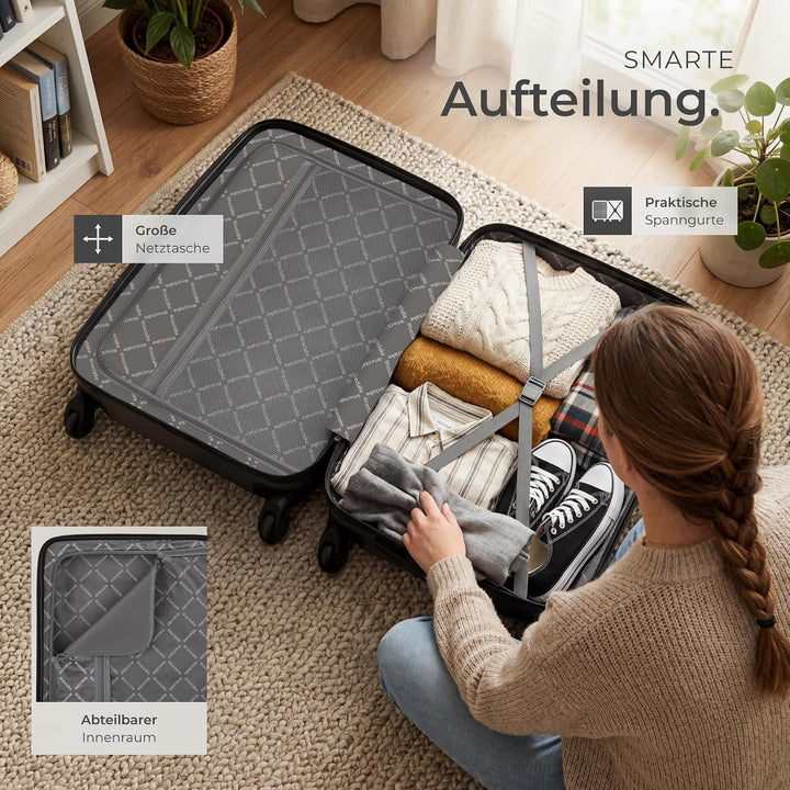 tectake® 3er Kofferset mit Kofferwaage & Kofferanhänger, Reisekoffer Set, ABS Hartschalenkoffer Set,