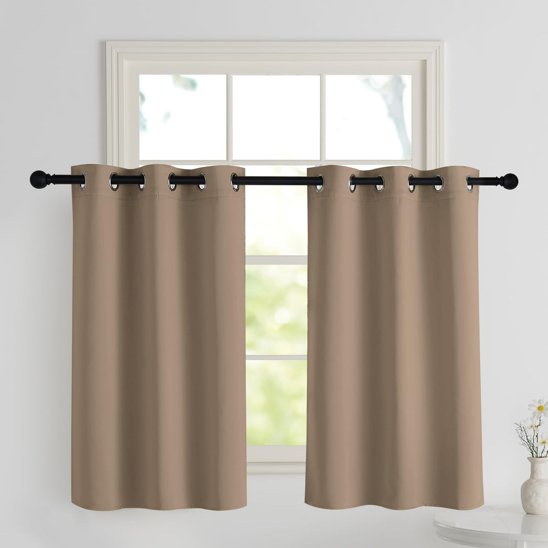PONY DANCE Verdunklungsvorhänge für Kleine Fenster Scheibengardinen | 2er Set, H100 x B90 cm, Cappuc