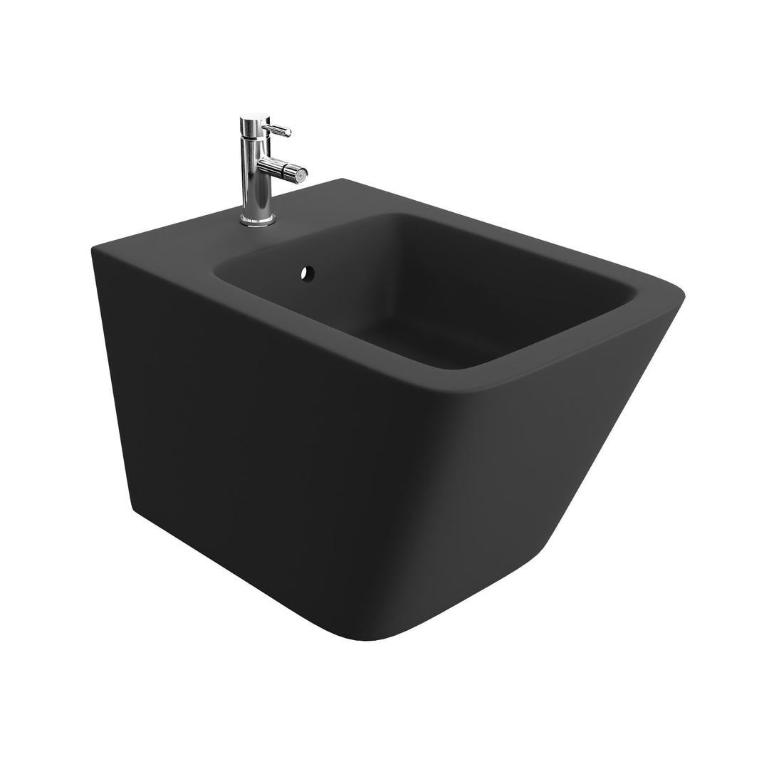 LAVITA Universal Wand-Bidet Lago Black mit Hahnloch und Überlaufschutz aus Keramik Sitzwaschbecken z
