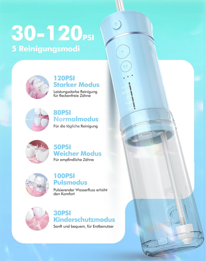 Reise Munddusche Kabellos Zahnreinigung: Oral Irrigator mit 5 Modi, 180ML Wassertank IPX7 Wasserdich