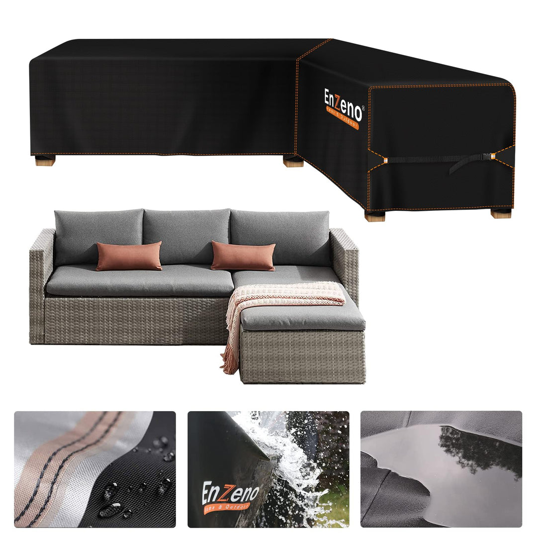 Enzeno Gartenmöbel Abdeckung für L-Form Sofas (Linke Lang-Rechte Kurz) Ecksofa Abdeckplane Mit Wasse