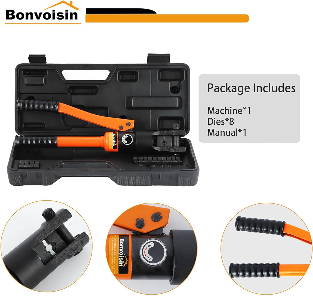 Bonvoisin 8T Hydraulische Crimpzange mit 9 Formen Dicke 4-70 m㎡丨Dickem Chrom Isoliertem Griff Stahlg