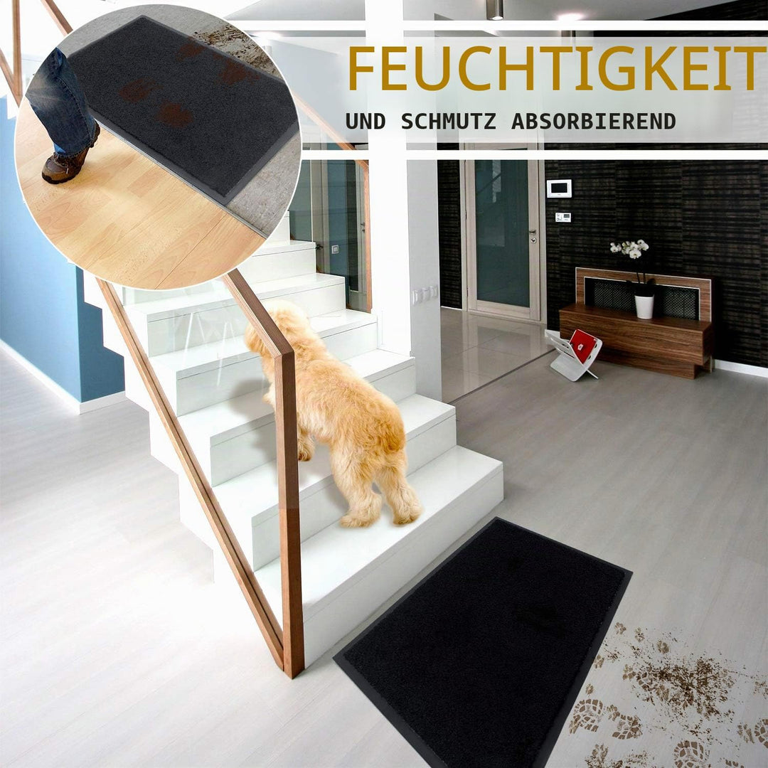 GadHome Fussmatte Schwarz 90x150 cm|Eingangstürmatte wasserdicht waschbar strapazierfähiger Schmutzf