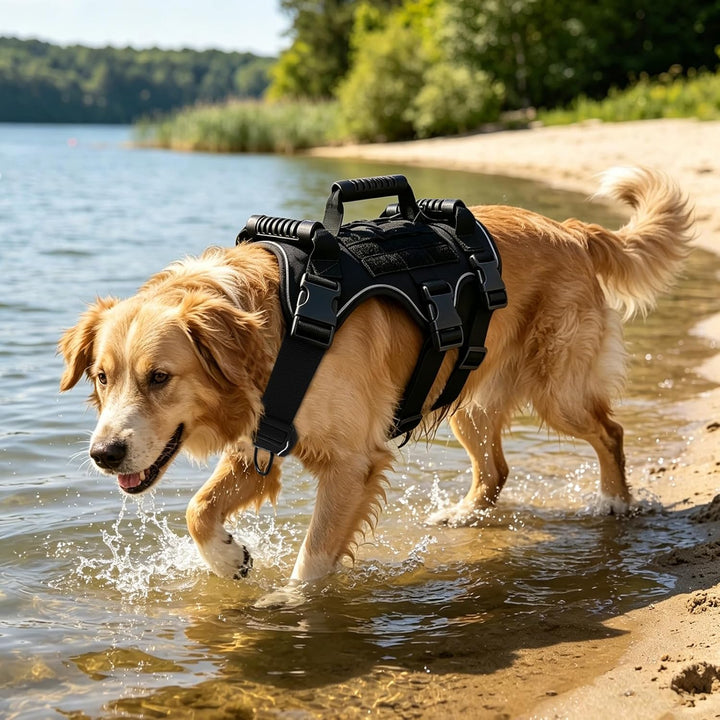 Taktisches Hundegeschirr Nylon reflektierend für grosse Hunde (Schwarz) | Robustes Hundegeschirr Aus