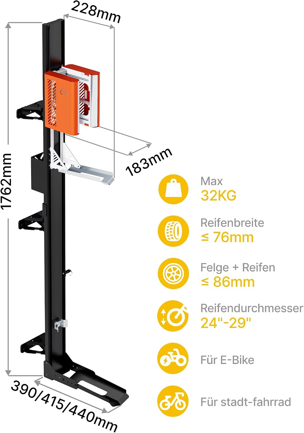 monTEK Automatischer Fahrradlift schwenkbar, Fahrradhalterung Wand bis 32 kg, ohne schweres Anheben,