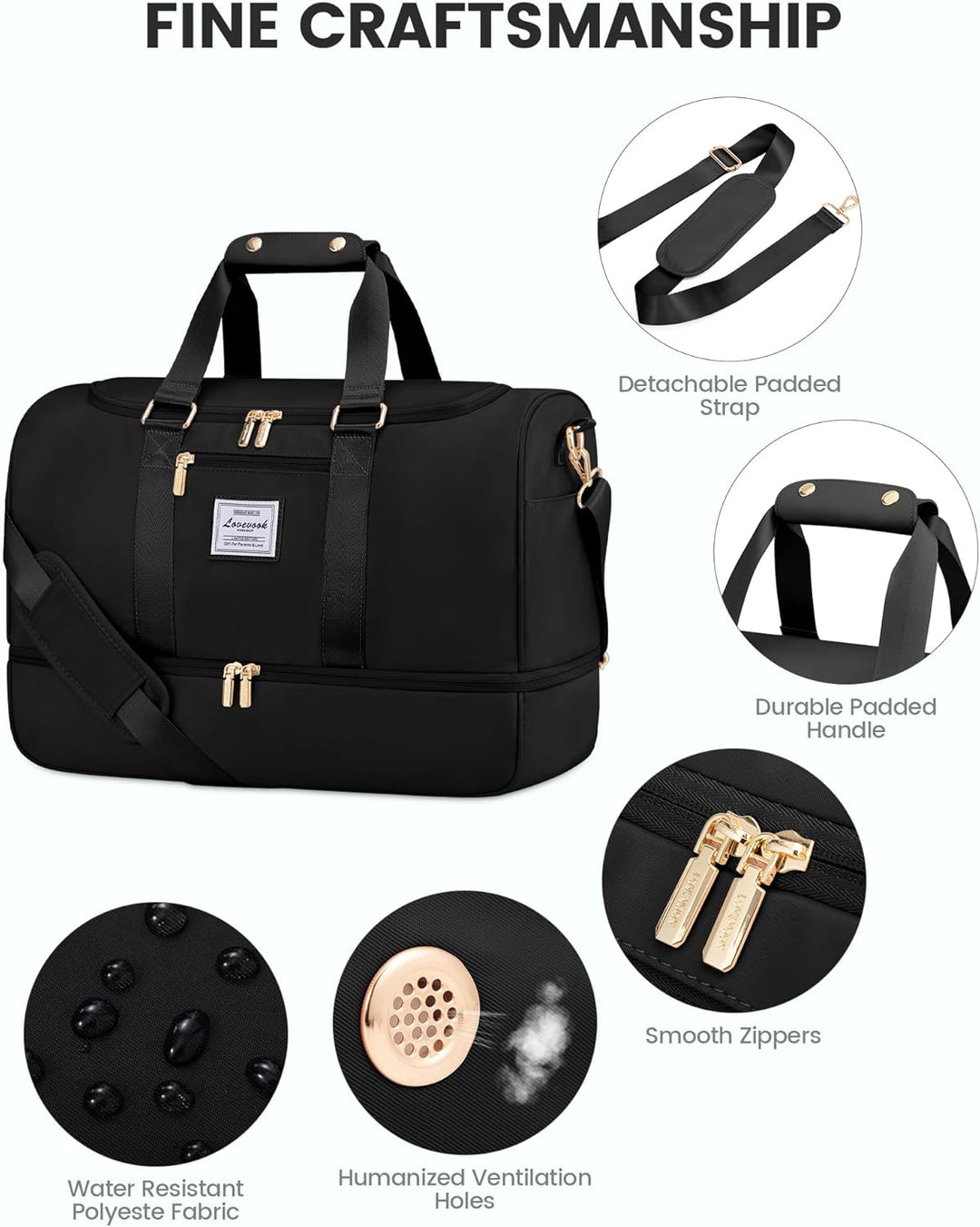 LOVEVOOK Sporttasche Reisetasche Damen, Weekender Damen Reisetaschen mit Kulturtasche, Schuhfach & N