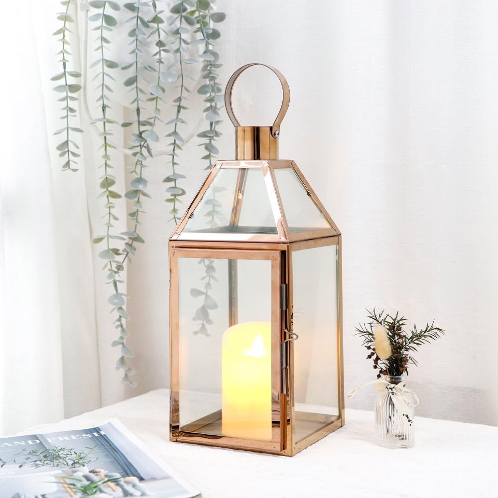 JHY DESIGN 34cm Hohe Kerzen Laternen, Glas Laternen Edelstahl Windlicht Hängender Kerzenständerr mit