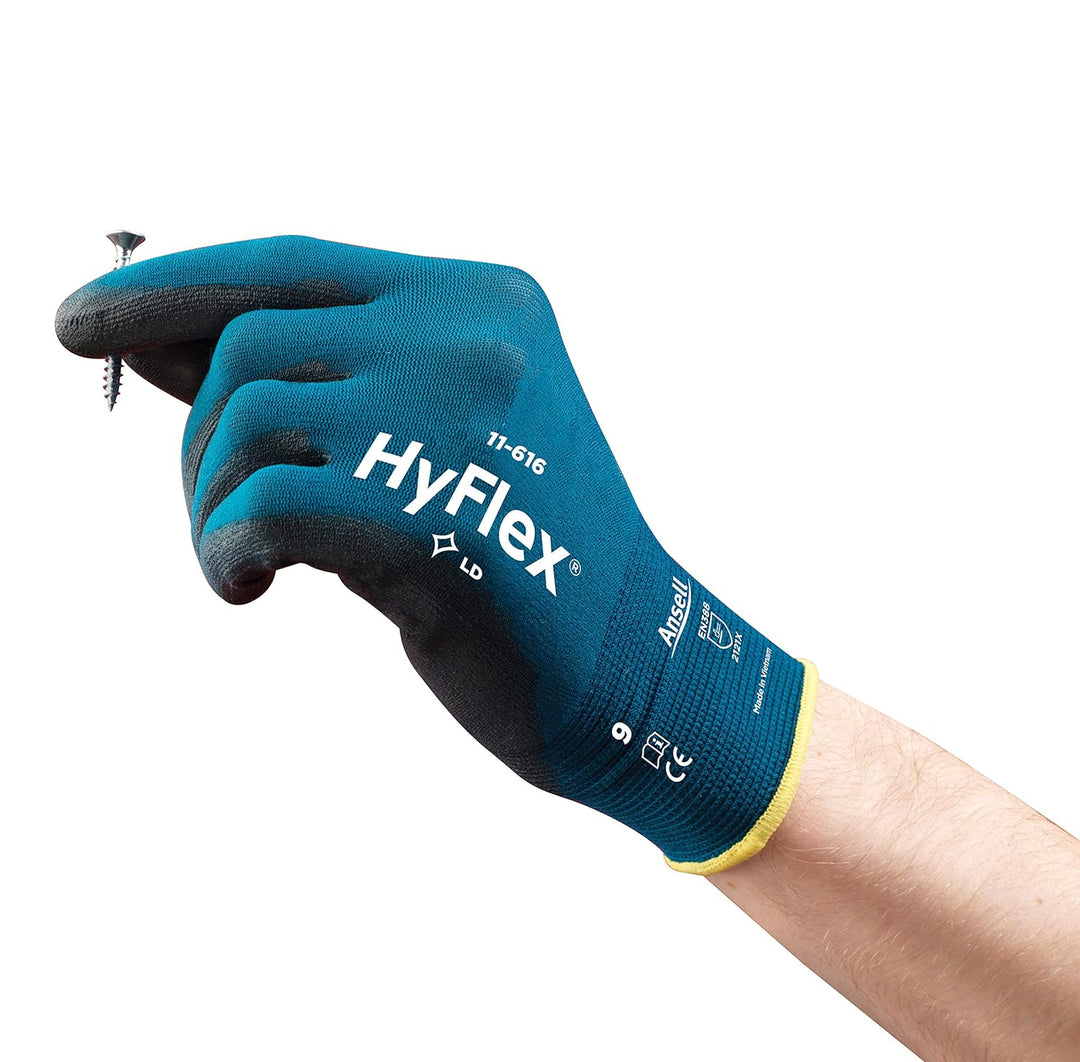 Ansell HyFlex 11-616 Mehrzweckhandschuhe, Mechanikschutz, Schwarze, Grösse 8 (12 Paar pro Beutel)