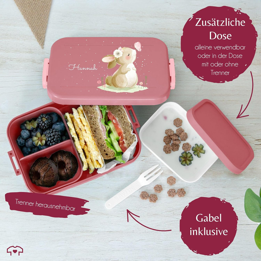 Kinder Bento Box Midi Lunchbox für Mepal Bentobox - Hasen - Brotdose Süsser Hase personalisiert I La