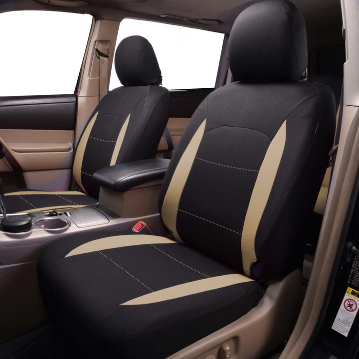 Flying Banner Stoff Autositzbezüge Komplettset Universal Set mit Airbag (Vollständige Reihe, Beige u