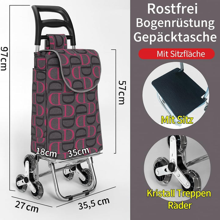 Einkaufswagen mit 35L Aufbewahrungsbox, Klappbarer Transportwagen mit Treppensteiger-Rädern, Einkauf