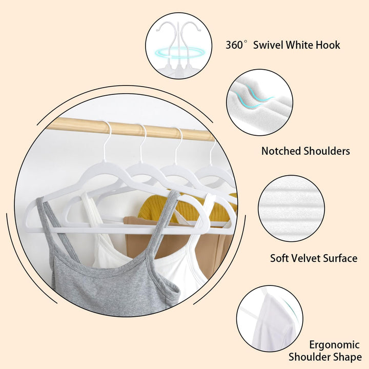 ManGotree Weisse Samt-Kleiderbügel mit 360° Drehbarem Weissem Haken, rutschfeste Filz-Anzugbügel, Pl